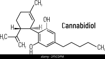 Étiquette d'icône de formule chimique de concept de cannabidiol, illustration vectorielle de police de texte, isolée sur blanc. Tableau périodique des éléments, stu de cannabis de drogue addictive Illustration de Vecteur