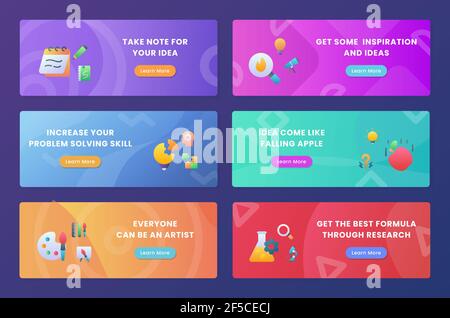 pack de collection créativité inspiration set pour la page d'accueil du site web bannière de modèle d'atterrissage avec motif vectoriel plat couleur dégradé illus Banque D'Images