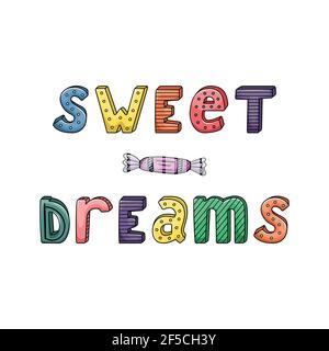Lettrage vectoriel dessiné à la main avec des rayures et des points. Doux rêves Illustration de Vecteur
