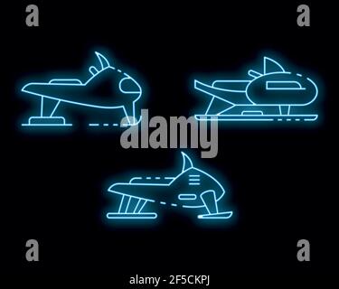 Icônes de motoneige définies. Ensemble de contours d'icônes vectorielles de motoneige couleur néon sur noir Illustration de Vecteur