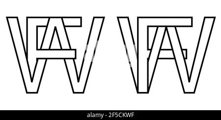 Logo FW, wf icône signe lettres entrelacées W, F vecteur logo wf, fw premières lettres majuscules motif alphabet W f Illustration de Vecteur