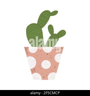 Une seule maison colorée en pot. Illustrations vectorielles de cactus d'intérieur en pot de fleurs. Plante d'intérieur en pot dans le style de dessin animé plat. Isolé sur b blanc Illustration de Vecteur