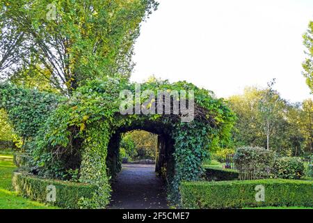 Tunnel de fleurs et de plantes dans un parc municipal à Adare, comté de Limerick, Irlande Banque D'Images