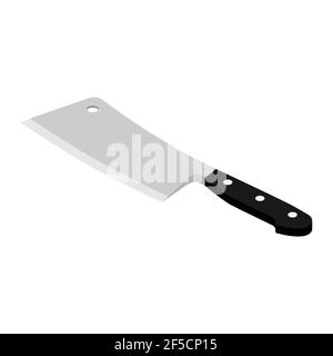 Couteau à viande de boucherie, cleaver isolé sur fond blanc vue isométrique Illustration de Vecteur
