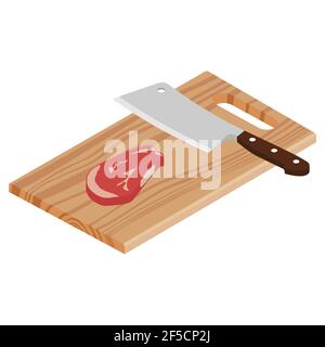 La viande de boeuf cru frais et viande de boucherie sur une planche à découper Couteau isolé sur fond blanc Illustration de Vecteur