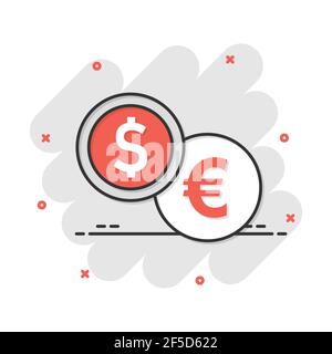 L'icône de pile de pièces dans le style comique. Dollar, euro coin vector cartoon illustration pictogramme. Concept d'affaires empilées argent effet splash. Illustration de Vecteur