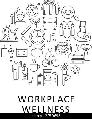 Présentation du concept linéaire abstrait de bien-être en milieu de travail avec titre Illustration de Vecteur