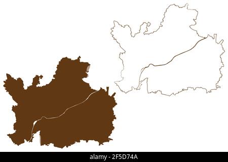 District de Dillingen (République fédérale d'Allemagne, district rural de Swabia, État libre de Bavière) carte illustration vectorielle, scribble sketch carte de Dillingen Illustration de Vecteur
