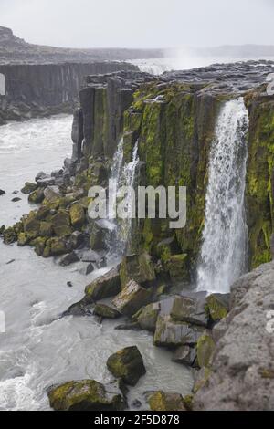 Cascade Selfoss, cascade de la rivière Joekulsá á Fjoellum, Islande, parc national de Joekulsargljufur Banque D'Images