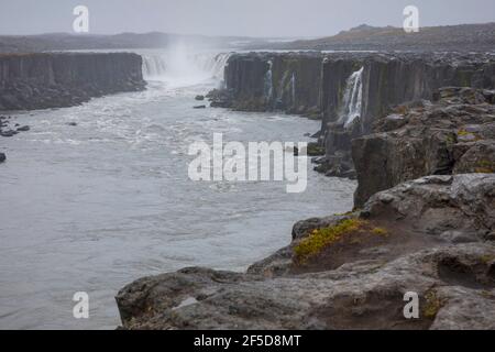 Cascade Selfoss, cascade de la rivière Joekulsá á Fjoellum, Islande, parc national de Joekulsargljufur Banque D'Images