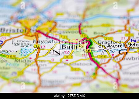 Bath et ses environs sont indiqués sur une carte de la géographie ou carte routière Banque D'Images