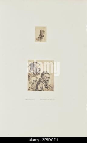 Deux gravures de Rembrandt: 'Tête d'un vieil homme en haute fourrure Cap: Buste' et 'feuille d'études avec trois chefs d'un vieil homme'. Bisson Frères (français, actif 1840 - 1864) Banque D'Images