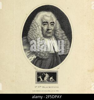 Sir William Blackstone SL KC (10 juillet 1723 – 14 février 1780) était un juriste anglais, un juge et un politicien Tory du XVIIIe siècle. Il est surtout noté pour avoir écrit les Commentaries sur les lois de l'Angleterre. Né dans une famille de classe moyenne à Londres, Copperplate gravure de l'Encyclopedia Londinensis or, Dictionnaire universel des arts, des sciences et de la littérature; Volume III; édité par Wilkes, Jean. Publié à Londres en 1810 Banque D'Images