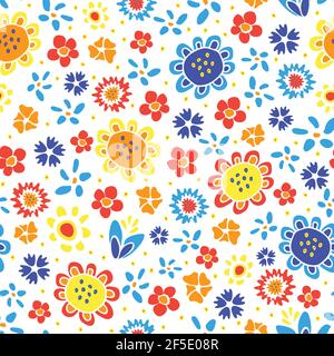 Motif vectoriel sans couture avec fleurs dessinées à la main sur fond blanc. Superbe papier peint à motif fleuri. Tissu de mode vintage Summer Bloom. Illustration de Vecteur