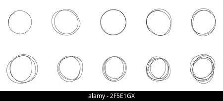 Ensemble d'esquisses de lignes de cercle dessinées à la main. Cercles ronds de gribouillage circulaire vectoriel. Élément graphique pour le repère de note de message Illustration de Vecteur