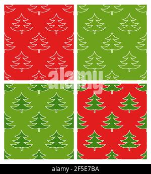 Ensemble de motifs rouges et verts d'arbres de Noël. Illustration vectorielle Illustration de Vecteur