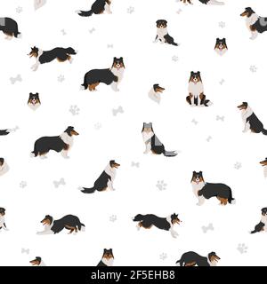 Clipart collie rugueux. Différentes poses, couleurs de pelage motif sans couture. Illustration vectorielle Illustration de Vecteur