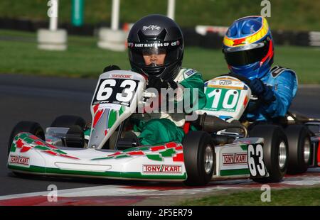 2005, PF International Kart circuit, Brandon, Lincolnshire, Angleterre, un jeune George Russell carrière de karting précoce. Banque D'Images