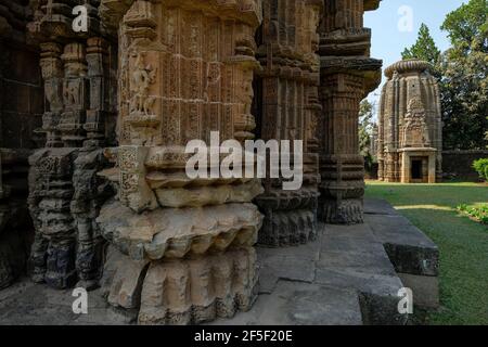 Détail du temple de Chitrakarini à Bhubaneswar, Odisha, Inde. Banque D'Images