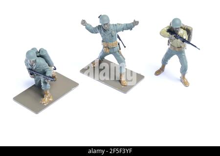 Soldats américains, figurines collées en plastique. Jouet peint à la main.uniformes de la Seconde Guerre mondiale. Banque D'Images