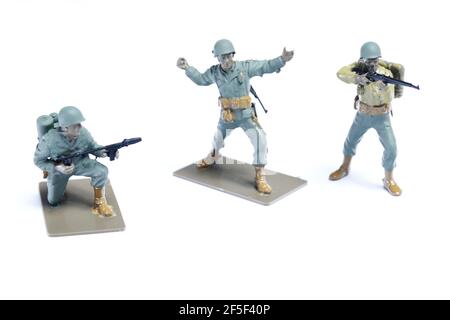 Soldats américains, figurines collées en plastique. Jouet peint à la main.uniformes de la Seconde Guerre mondiale. Banque D'Images