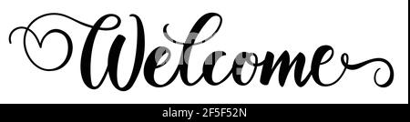 Signe de bienvenue stylo à pinceau manuscrit lettres calligraphiques cursives. Illustration vectorielle. Illustration de Vecteur