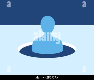 Natation d'hiver - l'homme est dans l'eau froide glacée. La figure est entourée de glace. Illustration vectorielle. Banque D'Images