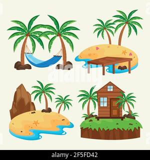 quatre îles scènes Illustration de Vecteur