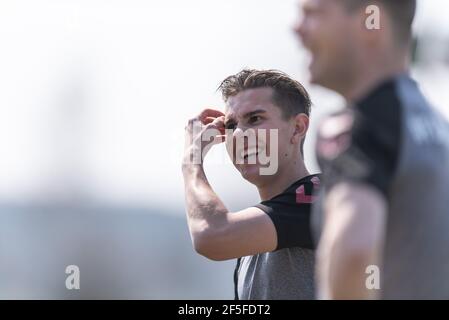 Bök, Hongrie. 26 mars 2021. Victor Jensen, du Danemark, vu lors d'une session d'entraînement au site de Bök à Bök pendant le championnat de l'UEFA EURO U-21. (Crédit photo : Gonzales photo/Alamy Live News Banque D'Images