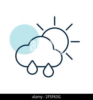 Soleil avec icône de vecteur de nuages de pluie et de gouttes de pluie. Signe de météorologie. Symbole graphique pour le site Web et les applications de voyage, de tourisme et de météo, design, logo, application, interface utilisateur Illustration de Vecteur