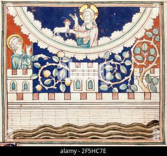 Queen Mary Apocalypse - BL Royal MS 19 B XV F. 43v Dieu le Père. Banque D'Images