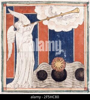 Queen Mary Apocalypse - BL Royal MS 19 B XV F. 15 troisième trompette. Banque D'Images