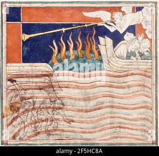 Queen Mary Apocalypse - BL Royal MS 19 B XV F. deuxième trompette 14 v. Banque D'Images