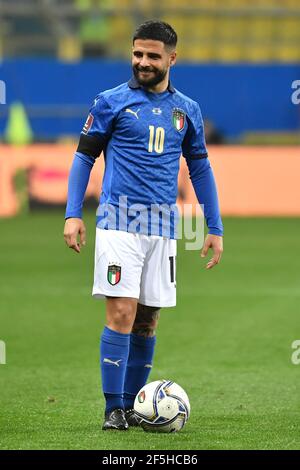 Parme, Italie. 25 mars 2021. Lorenzo Insigne d'Italie lors du match de qualification de la coupe du monde de la FIFA 2022 entre l'Italie et l'Irlande du Nord au stadio Ennio Tardini à Parme (Italie), le 25 mars 2021. Photo Andrea Staccioli/Insidefoto crédit: Insidefoto srl/Alamy Live News Banque D'Images