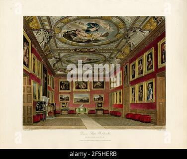 Chambre d'état de la Reine, château de Windsor, de Pyne's Royal Residences, 1819 - pyn5-132. Banque D'Images