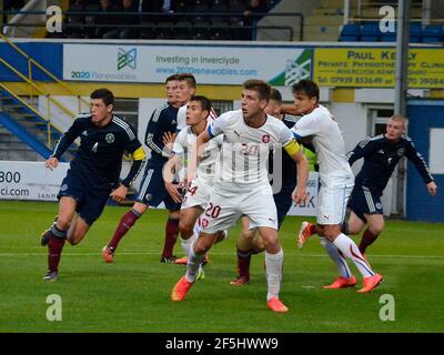 Renfrewshire, Écosse - 2 septembre 2014 : un match international des U19 contre l'Écosse et la République tchèque. Banque D'Images