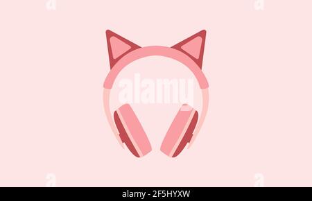 Design minimaliste et plat représentant un casque circum-aural ou un casque antibruit dans des tons de rose pastel. Le micro-casque est doté de jolies oreilles de chat ou de renard. L'image est isolée. Illustration de Vecteur