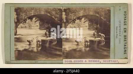 Voyage de Bretagne. Quimperle (Finistère) tous un pont.. Furne fils (français, actif dans les années 1870) Banque D'Images