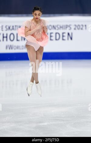 Madeline SCHIZAS PEUT, pendant le programme Ladies Free aux Championnats du monde de patinage artistique 2021 de l'UIP à Ericsson Globe, le 26 mars 2021 à Stockholm, en Suède. Credit: Raniero Corbelletti/AFLO/Alay Live News Banque D'Images