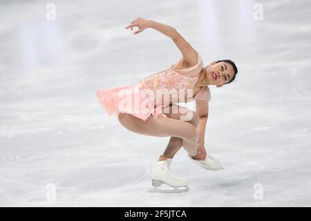 Madeline SCHIZAS PEUT, pendant le programme Ladies Free aux Championnats du monde de patinage artistique 2021 de l'UIP à Ericsson Globe, le 26 mars 2021 à Stockholm, en Suède. Credit: Raniero Corbelletti/AFLO/Alay Live News Banque D'Images