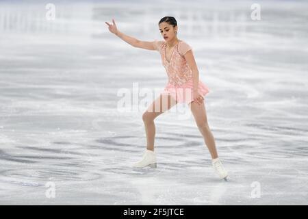 Madeline SCHIZAS PEUT, pendant le programme Ladies Free aux Championnats du monde de patinage artistique 2021 de l'UIP à Ericsson Globe, le 26 mars 2021 à Stockholm, en Suède. Credit: Raniero Corbelletti/AFLO/Alay Live News Banque D'Images