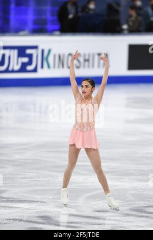 Madeline SCHIZAS PEUT, pendant le programme Ladies Free aux Championnats du monde de patinage artistique 2021 de l'UIP à Ericsson Globe, le 26 mars 2021 à Stockholm, en Suède. Credit: Raniero Corbelletti/AFLO/Alay Live News Banque D'Images