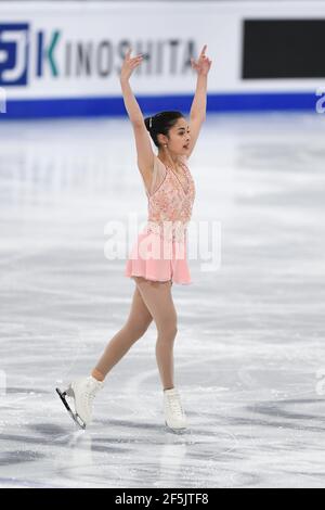 Madeline SCHIZAS PEUT, pendant le programme Ladies Free aux Championnats du monde de patinage artistique 2021 de l'UIP à Ericsson Globe, le 26 mars 2021 à Stockholm, en Suède. Credit: Raniero Corbelletti/AFLO/Alay Live News Banque D'Images