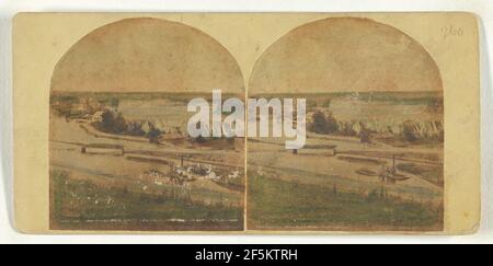 Cohoes Falls, vue lointaine. Ces chutes, d'une hauteur perpendiculaire d'environ 70 pieds, se trouvent sur la rivière Mohawk... Albany, New York. New York Stereoscopic Company Banque D'Images