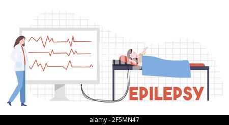 enfant en soins de santé dormez dans le câble connecté à la tête de lit au moniteur, analysez le médecin avec un style moderne et plat Illustration de Vecteur