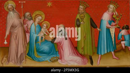 L'adoration des Magi avec Saint Anthony Abbot. Maître franco-flamand (français ou flamand, Bourgogne actif, France vers 1400) Banque D'Images