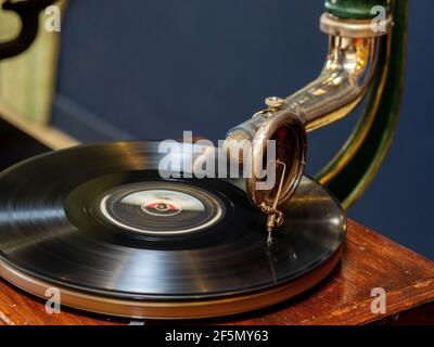 gros plan sur un ancien gramophone Banque D'Images