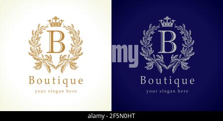 Le logotype boutique. Le magnifique concept de lettre B isolée dans le style traditionnel. Récompenses, prix élégant emblème abstrait isolé. Luxe félicitations Illustration de Vecteur