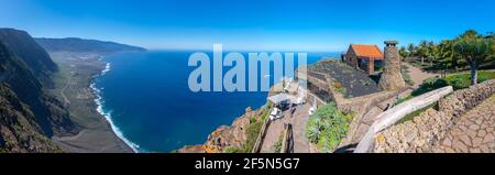 Vallée d'El Golfo vue de Mirador de la Pena, El Hierro, îles Canaries, Espagne. Banque D'Images