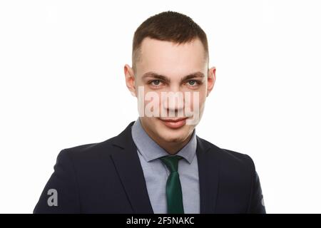 Photo de visage d'homme d'affaires isolée sur fond blanc. Des images d'entreprise Banque D'Images